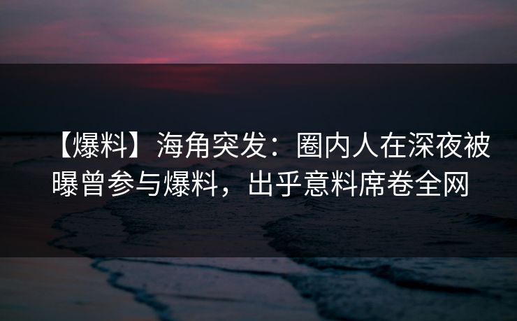 【爆料】海角突发：圈内人在深夜被曝曾参与爆料，出乎意料席卷全网